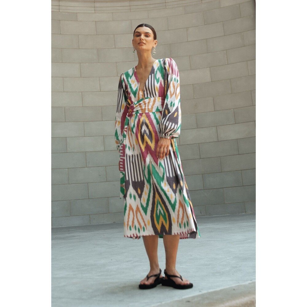 Guadalupe Design Multicolor Dress Atira Ikat Dress Multi Medium 100% Cotton